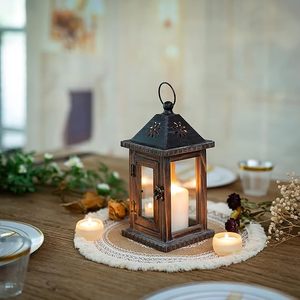Lanterne en bois rustique, lanterne décorative en verre pour la maison, centre de table de mariage - Product Image 1