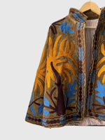 Veste en coton brodée de fleurs, col mandarin, manches longues, grande taille, vêtements d'automne pour femmes