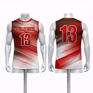 Maillot de volley-ball personnalisé rouge et blanc pour hommes, sans manches, imprimé par sublimation, uniforme d'équipe, respirant, à séchage rapide, t-shirt de sport - Product Image 1