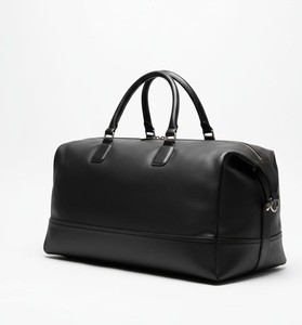 Black Genuine <b>Leather</b> Durable Foldable Weekender <b>Duffle</b> <b>Bag</b> Eco-Friendly Polyester Lining Zipper Closure <b>Men</b> Women Large Travel - Product Image 2
