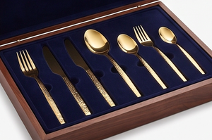 <b>Golden</b> Flatware <b>Set</b> With Textured Handles Modern Design Dishwasher Safe For Wedding Events And Home Use - Product Image 6