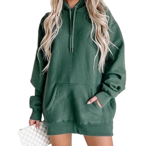 Sudadera con Capucha Extra Grande para Mujer, Color Sólido, Manga Larga, Tejida en Algodón, para Otoño, con Bolsillos - Product Image 1