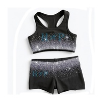 Conjunto Deportivo de Sujetador y Pantalones Cortos con Pedrería AB, Personalizable, para Animadoras, Baile y Entrenamiento, Diseña Tu Propio Logotipo