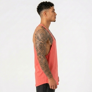 Nueva Llegada: Camiseta sin Mangas para Hombre, Color Coral Sólido, Cuello Redondo, Tejido Transpirable, Estilo Casual - Product Image 4