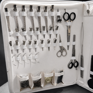 Hair Extension Tools <b>Kit</b> 52pcs White Storage Case Silver Stainless Steel Tools for Micro <b>Beads</b> Tape Hair Professional Stylists - Product Image 2