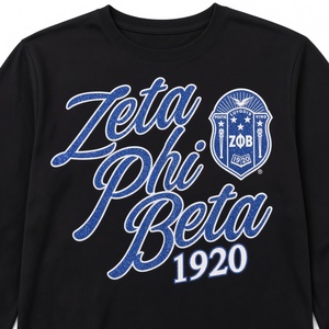 Zeta Phi Beta <b>Long</b> Sleeve <b>T</b>-<b>Shirt</b> Women <b>Black</b> Royal Blue Glitter Script 1920 Shield Crest Crew Neck Sorority Tee Greek Top - Product Image 5