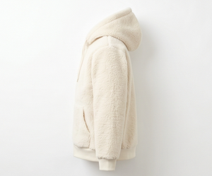 Veste à capuche en sherpa crème pour homme, fermeture éclair, vêtement d'hiver décontracté, doublure en sherpa épaisse, coupe classique - Product Image 5