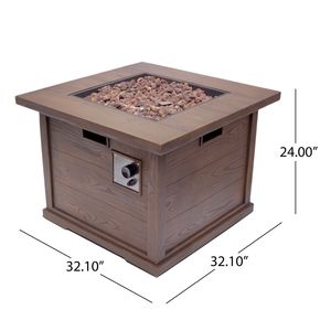Brasero à gaz carré pour patio extérieur 24 H x 32 L en MgO, 40 000 BTU, marron avec réservoir à motif bois intégré - Product Image 5