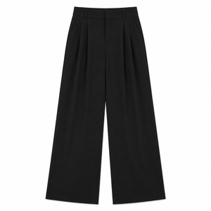 Pantalon élégant taille haute à jambes larges en satin couleur unie plissé pleine longueur coupe droite anti-plis pour femme Printemps - Product Image 2