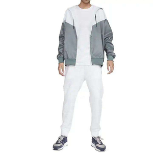 Lightweight Breathable Windproof <b>Zip</b> <b>Hooded</b> Jacket Gray White Men Women Outdoor Sport Running Hiking Unisex Windbreaker Front - Product Image 6
