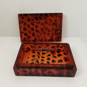 Luxury Faux Tortoise Shell Resin Storage <b>Box</b> with Lid Handmade Decorative Resin Jewelry <b>Box</b> for <b>Vanity</b> Table Modern Amber Black - Product Image 5