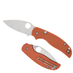 Couteaux pliants légers à manche orange avec lame en acier inoxydable finition satinée, prise ergonomique pour les doigts, clip de poche et manuel d'utilisation - Product Image 2