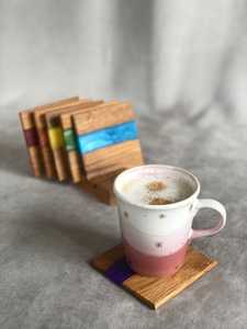 Handmade Acacia Wood <b>Epoxy</b> Resin Drink Coaster Set Luxury Wooden <b>Table</b> Accessories for <b>Coffee</b> Mugs, Wine Glasses, Cocktails - Product Image 3