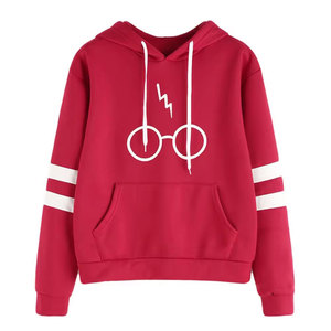 Sudadera con capucha roja con estampado de gafas y rayo, unisex, informal, holgada, de forro polar, para otoño, a la moda, al por mayor, personalizada - Product Image 1
