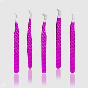 Pince à épiler en diamant de couleur magenta pour l'extension de cils de haute précision Marque privée Matériau en acier inoxydable Type de pointe pointue - Product Image 3