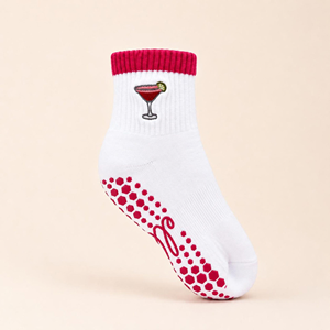 <b>Women</b> Grip Sports <b>Socks</b> <b>Crew</b> Athletic <b>Socks</b> White Red Cocktail Embroidered Non Slip Training <b>Socks</b> - Product Image 1