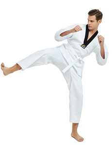 Uniforme de taekwondo de alta calidad, tela de polialgodón ligera, transpirable y duradera, uniforme de entrenamiento con cuello en V para hombres y mujeres - Product Image 2