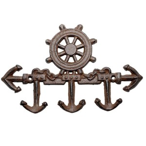 Decorative <b>Wall</b> Mounted Cast Iron <b>Key</b> Holder Rack Vintage Geometric Shape <b>Hooks</b> & Rails Brown Finished - Product Image 1