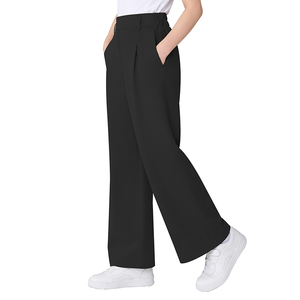 Pantalons d'uniforme scolaire noirs à jambes larges pour filles, tissu tissé uni, pantalons pour enfants de 6 à 17 ans - Product Image 3