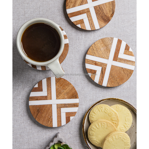 Ensemble de sous-verres en résine en bois haut de gamme rond et carré tapis de boisson porte-gobelet sous-verre à thé Table à manger décor élégant de table moderne - Product Image 6