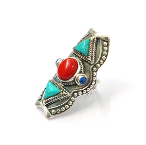 Handcrafted 925 Silver Vintage Multi Stone Coral, <b>Turquoise</b> <b>Ring</b> for Unisex Everyday Wear - Product Image 2