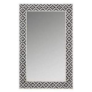 Miroir mural rectangulaire moderne de style farmhouse, fait main, de luxe, avec incrustations en os, cadre géométrique noir et blanc, verre - Product Image 2