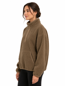 Livster Premium <b>Women's</b> <b>Teddy</b> <b>Fleece</b> Pullover Sweatshirt Sherpa Lining Half Snap High Neck Lined Design 100% Polyester Cozy - Product Image 2