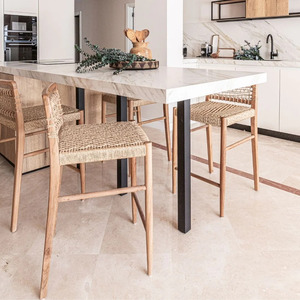 Selene bar <b>Stools</b> Made of Solid Teak Wood and with Woven Synthetic and Natural Color Wood Finish. - Product Image 6