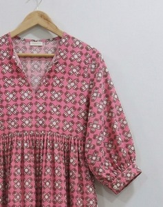 Robe de bureau formelle mi-longue en coton 100% respirant et écologique pour femmes, à motif floral, faite à la main, été, OEM - Product Image 6