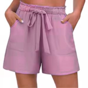 กางเกงขาสั้นทรงกระโปรงเอวสูงสำหรับผู้หญิง สไตล์ลำลอง มีระบายที่เอว เหมาะสำหรับฤดูร้อน มีกระเป๋าและเข็มขัด ผ้าทอเนื้อเบา - Product Image 5