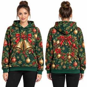 Women's <b>Christmas</b> Solid Fleece Streetwear Hooded <b>Sweatshirt</b> Green Full Sleeve Knitted Winter Pullover - Product Image 1