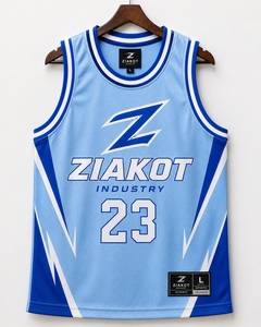 Maillot de basket authentique bleu clair et blanc, style rétro, personnalisé, le plus vendu en gros pour l'industrie - Product Image 1