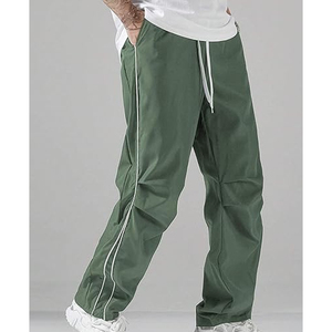 Pantalon de survêtement vert pour homme avec bandes latérales, taille élastique et cordon de serrage, décontracté, respirant, en polyester, pour le printemps - Product Image 2