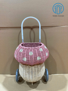 Cochecito de Mimbre Hecho a Mano Moderno para Juguetes, Carrito de Muñecas de Ratán, Decoración para Guardería, Cesta de Juego de Imitación para Niños, Carrito de Bebé - Product Image 2