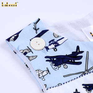Bavoirs pour bébé Babeeni avec motif d'avion volant, combinaison smockée OEM ODM à fermeture par boutons-pression - BB3575 100% coton biologique - Product Image 3