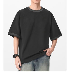 T-shirts à manches courtes coupe boxy ajustée, col contrastant, imprimé numérique personnalisable, qualité supérieure 250 g/m² - Product Image 1