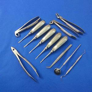 Kit d'instruments d'extraction dentaire manuels professionnels en acier inoxydable réutilisable : forceps, élévateurs, sondes, miroir, explorateur - Product Image 6
