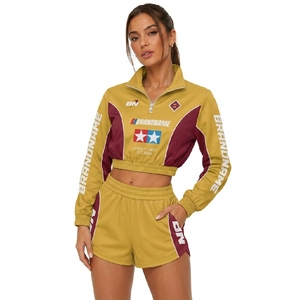 Conjunto Deportivo para Mujer de la Marca [Nombre de la Marca], Color Morado y Dorado en Contraste, Chaqueta con Cierre de Cremallera, Pantalones Cortos, Ropa Deportiva de Manga Larga para Todas las Temporadas - Product Image 4