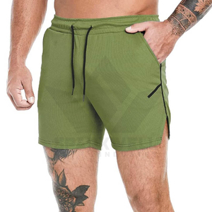 <b>Men's</b> Olive <b>Green</b> Quick Dry Athletic <b>Shorts</b> Knitted Polyester Drawstring Mid Waist Training Gym <b>Shorts</b> with Side Pockets - Product Image 2