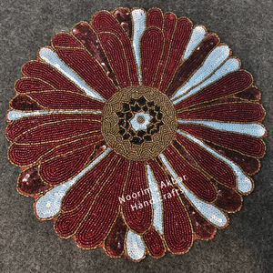 Handmade Floral Glass Beaded Placemat Red <b>White</b> Decorative Dining <b>Table</b> Mat OEM Wholesale Manufacturer Supplier - Product Image 4