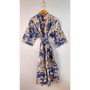 Elegante Vestido Kaftán de Algodón con Estampado Floral Azul, Cintura Ajustable, Estilo Bohemio, Casual, para Vacaciones de Verano - Product Image 1
