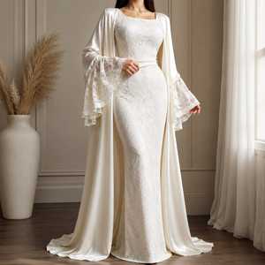 Vestido de Noche de Satén con Encaje Color Marfil, Bordado, Estilo Sirena, Abertura Frontal, Elegante Conjunto de Lencería Nupcial, Vestido Maxi Premium para Boda - Product Image 1