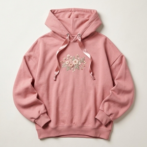 Sweat-shirt à capuche personnalisé pour femme, motif rose, en coton, à manches longues, décontracté, imprimé floral, coupe oversize, vente en gros - Product Image 1