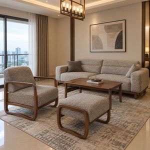 Solid Wood Living Room <b>Sofa</b> Set with <b>Lounge</b> Chair Ottoman and Coffee Table Modern Home Hotel Apartment Furniture Project - Product Image 5