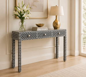 Modern Bone Inlay Wood Top <b>Console</b> <b>Table</b> Handmade Storage <b>for</b> Dining & Villa Living Rooms Entryway Furniture with Drawers - Product Image 2