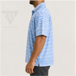 Polo rayé bleu et blanc pour homme Trackstar, manches courtes, col boutonné, chemise de golf décontractée, logo personnalisé - Product Image 2