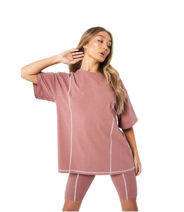 Top Trending Wholesale High Quality Women's Regular short Sleeve Solid T-<b>Shirt</b> Biker Short Set 100% Cotton Ladies Short set OEM - Product Image 3