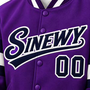 Custom Men's <b>Purple</b> <b>Varsity</b> <b>Jacket</b> With Name And Number Silk Screen Printed Front And Back Preppy Style Button Front Outerwear - Product Image 4