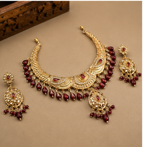 Nuevo Diseño Étnico, Juego de Joyería de Boda para Mujer Chapado en Oro con Collar y Aretes, Uso Tradicional, Elegante y Lujoso - Product Image 4