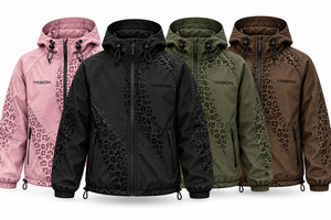 Water Reactive Windproof 100% Polyester Leopard Print Hunting <b>Jacket</b> Black Hooded Outdoor Raincoat Full Zip <b>Camouflage</b> Wear - Product Image 5